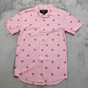 Sony PlayStation Shirt Mens S Pink All Over Logo Gaming Short Sleeve Button Up